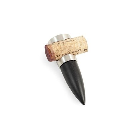 BEY BERK INTERNATIONAL Bey-Berk International BS960 Brushed Nickel Bottle Stopper with Cutout Notch to Hold Cork; Black & Silver BS960